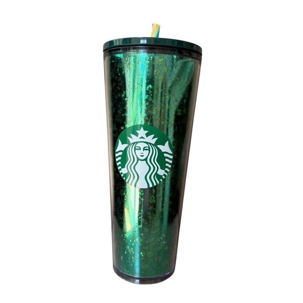 Starbucks 2019 Holiday Green Mercury Glitter 24oz cold cup tumbler with straw
